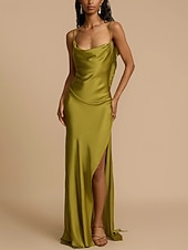 voordelige Feestjurken-Dames Lange jurk maxi-jurk Feestjurk Cocktail jurk Satijnen Jurk Slipdress Modieus Modern Feest Speciale gelegenheden  Avond Feest Normale pasvorm Effen Mouwloos hihnat Groen Lente Herfst