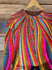 preiswerte Grafische Muster und Details-Damen Pullover Mode Lässig Grafik Gestreift Abstrakt Rundhalsausschnitt Patchwork Blumen Gestrickt Langarm Normale Oberteile Stricken Arbeit Regenbogen Herbst Winter