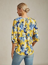  Dámské Žena Košile pro volný čas Květiny Ležérní Trička Žlutá Květinový 3/4 rukáv prázdniny Do V