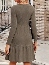 preiswerte Pulloverkleider-Damen Minikleid Pulloverkleid Freizeitkleid Modern Outdoor Täglich Ausgehen Normale Passform Einfach Langarm Rundhalsausschnitt Wein Braun Grün Grau Frühling Herbst