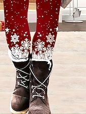 abordables Bas de Noël-Femmes Leggings Vacances ancien Mode Longueur complète Taille hautePantsNoël Graphique Dégradé Motif de flocon de neige Impression Doux Respirant Haute Élasticité Vacances Rue Décontracté Rouge