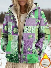 billige Fleece-fôrede jakker-Dame Vinterfrakk Fleece-jakke Uformell jakke Hold Varm Glidelås Lomme Trykt mønster Mote Fritid Blomstret Gate Avslappet Normal Hettegenser Løstsittende Langermet Yttertøy Blå Lilla Grønn Vår Høst