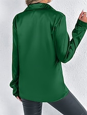 economico Top eleganti-Per donna Camicia Camicia in raso Tinta unica Elegante Casual Manica Lunga Colletto a Camicia Top Regolari Quotidiano Uscire Bottoni Rosa Viola Verde Primavera Autunno