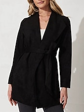 billiga Jackor i konstläder-Dam Kavaj Bekväm Lappverk Elegant Mode Utomhus Slät Utekväll Ledigt / vardag Helgen Cardigan Normal Kavajslag Normal Långärmad Ytterkläder Svart Brun Vår Höst