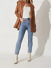 billiga Jackor i konstläder-Dam Kavaj Bekväm Lappverk Elegant Mode Utomhus Slät Utekväll Ledigt / vardag Helgen Cardigan Normal Kavajslag Normal Långärmad Ytterkläder Svart Brun Vår Höst