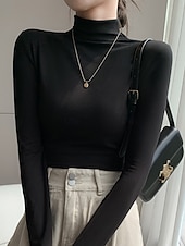 Per donna Blusa Tinta unica Elegante Essenziale Casual Manica Lunga Dolcevita Top Regolari Quotidiano Nero Bianco Rosa Marrone Beige Primavera Autunno Inverno economico Top Semplici da Donna-Per donna Blusa Tinta unica Elegante Essenziale Casual Manica Lunga Dolcevita Top Regolari Quotidiano Nero Bianco Rosa Marrone Beige Primavera Autunno Inverno