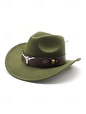 baratos Chapéus Femininos-Chapéu de cowboy masculino com faixa de cabeça de touro – chapéu fedora vintage de feltro com aba larga para rodeio, estilo ao ar livre e presente de Natal