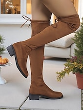 levne Módní boty-Dámské Boty Slouchy boty Vánoce Denní Boty nad kolena Nízký podpatek Oblá špička Na běžné nošení Umělý semiš Elastická tkanina Povaleč Tmavěhnědá Černá Bordó