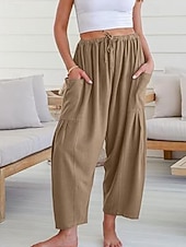 economico gamba larga e vita alta-Per donna Gamba larga Chinos Streetwear Casual Lunghezza intera Vita media Semplice Coulisse Tasca Confortevole Micro-elastico All&#039;aperto Vacanza Streetwear Rosso scuro azzurro cielo Nero Bianco
