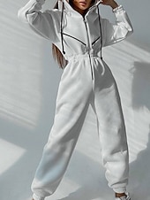 olcso nyaralás jumpsuit-Női Szabályos Jumpsuitek Utcai sikk Színes Hosszú ujj Kapucni Kollázs Cipzár Utca Napi Normál Fehér Arcpír rózsaszín Medence Ősz