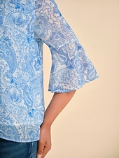 abordables chemises, hauts et chemisiers-Femmes Féminin Paisley Occasionnel Bleu Ciel Manche 3/4 Élégant Décontracté Quotidien Col ras du cou Été Printemps Automne