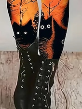 preiswerte Halloween-Hosen-Damen Leggings Gemütliche Leggings Basic Lässig Volle Länge Hohe TaillePantsHalloween Katze Fledermaus Drucken Thermowarm Bequem Dehnbar Urlaub Straße Lässig Orange Herbst Winter Schmale Passform