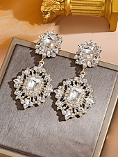 cheap Wedding Accessories-Women's Crystal Drop Earrings with Floral Design, Elegant Gold-Plated with Pearls and Gemstones, Perfect for Bridal and Wedding Accessories