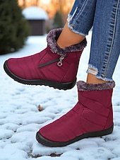 economico Stivali di neve e inverno-stivali da neve invernali caldi da donna con fodera in pelliccia sintetica e cerniera laterale, stivaletti antiscivolo impermeabili per l'uso all'aperto