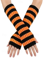 abordables Accessoires de Noël-Gants sans doigts à rayures de Noël pour femmes - tricot doux, rayures rouges et blanches, parfaits pour les fêtes de fin d&#039;année et les festivités hivernales