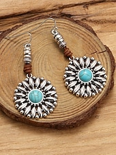 voordelige Damesoorbellen-Boheemse oorbellen met bloemen en turquoise steen voor dames, vintage oorbellen van legering voor casual gebruik, op het strand en op feestjes