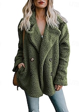 billige Fleece-fôrede jakker-Dame Sherpa jakke Bekvem Pustende Knapper Elegant Fritid عادي Feriereise Gate Avslappet Dagligdagstøy Dobbeltkneppet Normal Med hette Normal Langermet Yttertøy Rosa Grønn Kakifarget Vår Høst