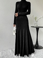 ieftine Rochie neagră pentru femei-Pentru femei Rochii Midi Rochie neagra Rochie casual Elegant Modă Modern În aer liber Zilnic Ieșire Fit regulat Simplu Manșon Lung Guler Pe Gât Negru Primăvară Iarnă Toamnă