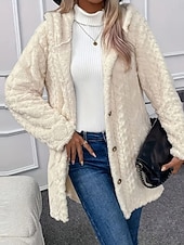abordables Vestes en Polaire-Femmes Veste Sherpa Veste Décontractée Confortable Respirant Avec Poches Boutons Occasionnel Uni Vacances Rue Occasionnel Tenue quotidienne Ouvert devant Régulier À capuche Coupe régulière manche