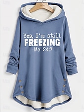 ieftine Umor și citate vârfuri-Pentru femei Hanorac cu glugă pulover Grafic Scrisă Cald Casual pufos Manșon Lung Capișon Topuri lungi Casual Sport Imprimeu Roz Îmbujorat Albastru piscină Gri Toamnă Iarnă