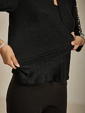 ieftine Bluze elegante-Pentru femei Topuri imbracate Topuri de seară Strălucire Ștrasuri Stras Elegant Petrecere Lungime Manșon 3/4 Stil Nautic Muncă Invitat la nunta Îmbrăcăminte de seară de petrecere Negru Primăvar