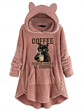 olcso Béléses pulóverek-Női Pulóver Hoodie pulóver Cica Alkalmi Hosszú ujj Kapucni Hosszú felsők Utca Hétköznapi Arcpír rózsaszín Bor Szürke Ősz Tél