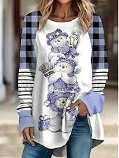 abordables Hauts de Noël-Noël Femmes T-shirt Graphique Animal Motif de flocon de neige ancien Élégant Classique manche longue Col ras du cou Hauts Longs Quotidien Sortir Week-end Imprimé Rose Claire Rouge Bleu Violet Vert