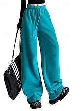 economico gamba larga e vita alta-Per donna Culotte Gamba Larga Pantaloni in Pile Streetwear Casual Lunghezza intera Vita media Semplice Tasca Elastico in vita Coulisse alla gamba Confortevole Micro-elastico Vacanza Streetwear