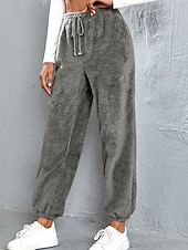 halpa Suorat Housut-Naisten Veryttelyhousut Fleece-housut Kiinalainen Loma Vintage Katutyyli Täyspitkä Keskikorkea vyötärö Tavallinen Tasku Joustava vyötärö Pidä lämpimänä Mikrojoustava Elastinen Päivittäin ulko- Loma