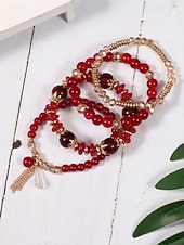 billige Ferietilbehør-Damearmbånd med imiterte krystallperler og gulldetaljer, bohemsk lagdelt stretcharmbåndsmykke til fester, bryllup og hverdagsbruk
