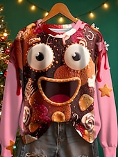 tanie Bluzy z kapturem i swetry świąteczne-Damskie Pullover Graficzny Geometryczny Ciepłe Klasyczny Codzienny Długi rękaw Półgolf Zwykłe topy Dom Ulica Na co dzień Nadruk Biały Żółty Rumiany róż Brązowy Jesień Zima