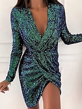 ieftine Rochie neagră pentru femei-Pentru femei Rochii Midi Rochie neagra Rochie cu paiete Rochie de petrecere Rochie casual Elegant Modă Modern În aer liber Petrecere Zilnic Zvelt Simplu Manșon Lung În V Roz Deschis Negru Alb Roz