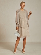 billiga Jackor-damkvävstoppar cover-up-jacka enfärgad elegant romantisk bröllop 3/4-ärm bröllopsgäst kvällsfest affärsklädsel veckad lager på lager metallisk roséguld sommar vår höst vinter