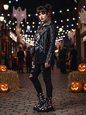 レディースハロウィンスカルプリントコンバットブーツ - ゴシックフェスティバルやコスプレパーティーにぴったりのバラ柄レースアップチャンキーソールアンクルブーツ お買い得  女性向け-レディースハロウィンスカルプリントコンバットブーツ - ゴシックフェスティバルやコスプレパーティーにぴったりのバラ柄レースアップチャンキーソールアンクルブーツ