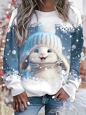 tanie Świąteczna bluza-Damskie Bluza z kapturem Z kapturem Graficzny Zwierzę Moda Codzienny Długi rękaw Półgolf Zwykłe topy Ulica Na co dzień Nadruk Czerwony Niebieski Fioletowy Zielony Wiosna Jesień Zima