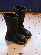 voordelige Kinderlaarzen-Koreaanse idool geïnspireerde popster kostuum schoenen meisjes witte imitatie leren halfhoge laarzen met rits aan de zijkant, comfortabele zool, modieuze performance schoenen voor op het podium, dans