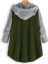 halpa Fleece-vuoratut takit-Naisten Sherpa takki Mukava Hengittävä Tasku Napit Vapaa-aika Tavallinen Loma Katu Kausaliteetti Arki-asut Yksirivinen Pitkä Hupullinen Loose Fit Pitkähihainen Päällysvaatteet Musta Punastuvan