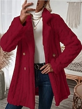 voordelige Fleece-gevoerde Jassen-Dames Fleecejack Teddy jas Houd Warm Ademend Zak Met fleece gevoerd Casual Effen Vakantie Straat Casual Alledaagse kleding Dubbele rij knopen Lang Ingesneden revers Normale pasvorm Lange mouw