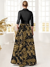 cheap Floor Length-A-Line Floor Length Shirt Dress Wedding Guest Dress Formal Dresses Mother of the Bride Dress 3/4 Length Sleeve Shirt Collar Elegant Formal Holiday Birthday Satin with Bow(s)