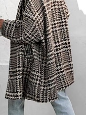 preiswerte Wintermäntel-Damen Freizeitjacke Warm Bequem Tasche Knöpfe Mode Outdoor Streifen und Karo Ausgehen Wochenende Einreihig Regulär Revers Normale Passform Langarm Oberbekleidung Schwarz Aprikose Herbst Winter