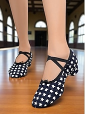 abordables Chaussures de danse d&#039;entraînement-chaussures de danse à imprimé étoile pour femmes - chaussures de danse de salon confortables à talons bas pour la pratique et la performance