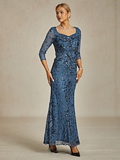 Damen Pailletten Maxikleid Etuikleid Trompete Meerjungfrau Kleid Bodycon Kleid Elegant Formal Cocktailabend Feier Floral 3/4 Länge Ärmel V-Ausschnitt Pfauenblau Frühling Herbst Winter preiswerte abendkleider-Damen Pailletten Maxikleid Etuikleid Trompete Meerjungfrau Kleid Bodycon Kleid Elegant Formal Cocktailabend Feier Floral 3/4 Länge Ärmel V-Ausschnitt Pfauenblau Frühling Herbst Winter