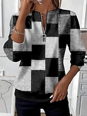 economico Top a Strisce e Geometrici-Per donna Felpa Pullover Felpe con cerniera Grafico Geometrico Blocco di colori Moda Casual Manica Lunga Girocollo Top Regolari Streetwear Abbigliamento Quotidiano Cerniera Stampato Viola Blu scuro