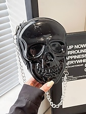 levne Tašky-Dámská halloweenská crossbody kabelka s motivem lebky a řetízkem, 3D kostra přes rameno, gotická párty psací kabelka na kostýmy, cosplay a noční život.