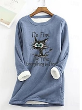 economico Umor e Citazioni Felpe-Per donna Felpa Pullover Grafico Lettera Caldo Casual Morbido Manica Lunga Girocollo Top lunghi Casuale Streetwear Blu Rosa chiaro Nero Grigio Primavera Autunno Inverno