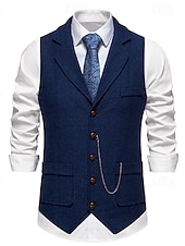  Муж. Жилет Официальные Свадьба Для вечеринок Винтаж Классический и неустаревающий Наступила зима Полиэстер Сплошной цвет Однобортный крой Блейзер Темно-серый Темно синий Коричневый