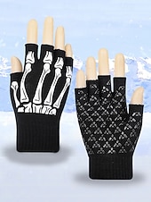 メンズハロウィンスケルトン指なし手袋 - 伸縮性のあるフリース素材の滑り止めニットミトン。コスプレ、パーティー、アウトドアウェアに最適。 お買い得  ハロウィンアクセサリー-メンズハロウィンスケルトン指なし手袋 - 伸縮性のあるフリース素材の滑り止めニットミトン。コスプレ、パーティー、アウトドアウェアに最適。