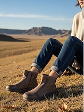 abordables Bottines-bottines en cuir pour femme avec fermeture éclair latérale et bout rond, chaussures de mode urbaine décontractées pour un usage quotidien