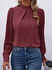 Χαμηλού Κόστους Επίσημες Μπλούζες-Γυναικεία Πουκάμισο Κομψή Φιλάρεσκος Σατέν Μπλούζα Συμπαγές Χρώμα Στυλάτο Καθημερινό Μακρυμάνικο Ζιβάγκο Κανονικά μπλουζάκια Καθημερινά Εξόδου Μαύρο Κίτρινο Πράσινο Ανοικτό Ρουμπίνι Βυσσινί