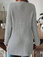 Недорогие Кардиган с открытым передом-Жен. Вязаная ткань Кардиган Уличный стиль На каждый день Сплошной цвет Открытый перед Карман Трикотаж Длинный рукав Обычные топы Вязать Повседневные На выход выходные Черный Белый Осень Зима